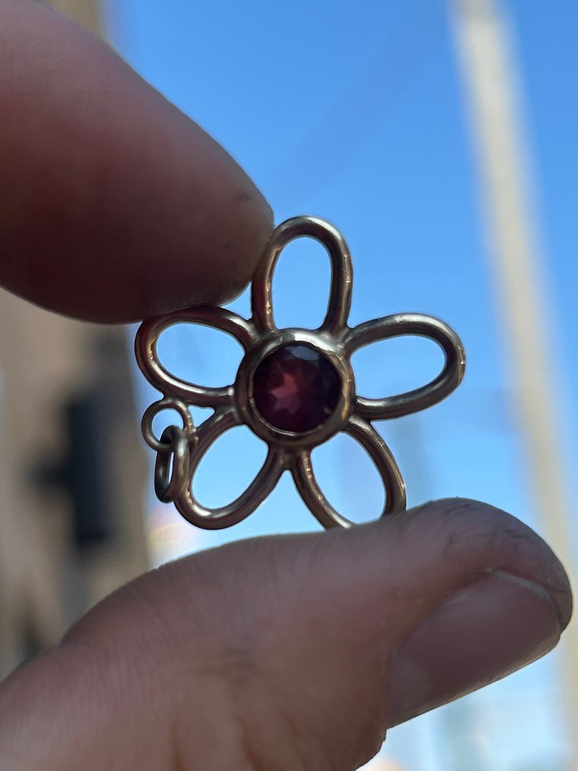 Garnet and Gold 5-Petal Flower Charm