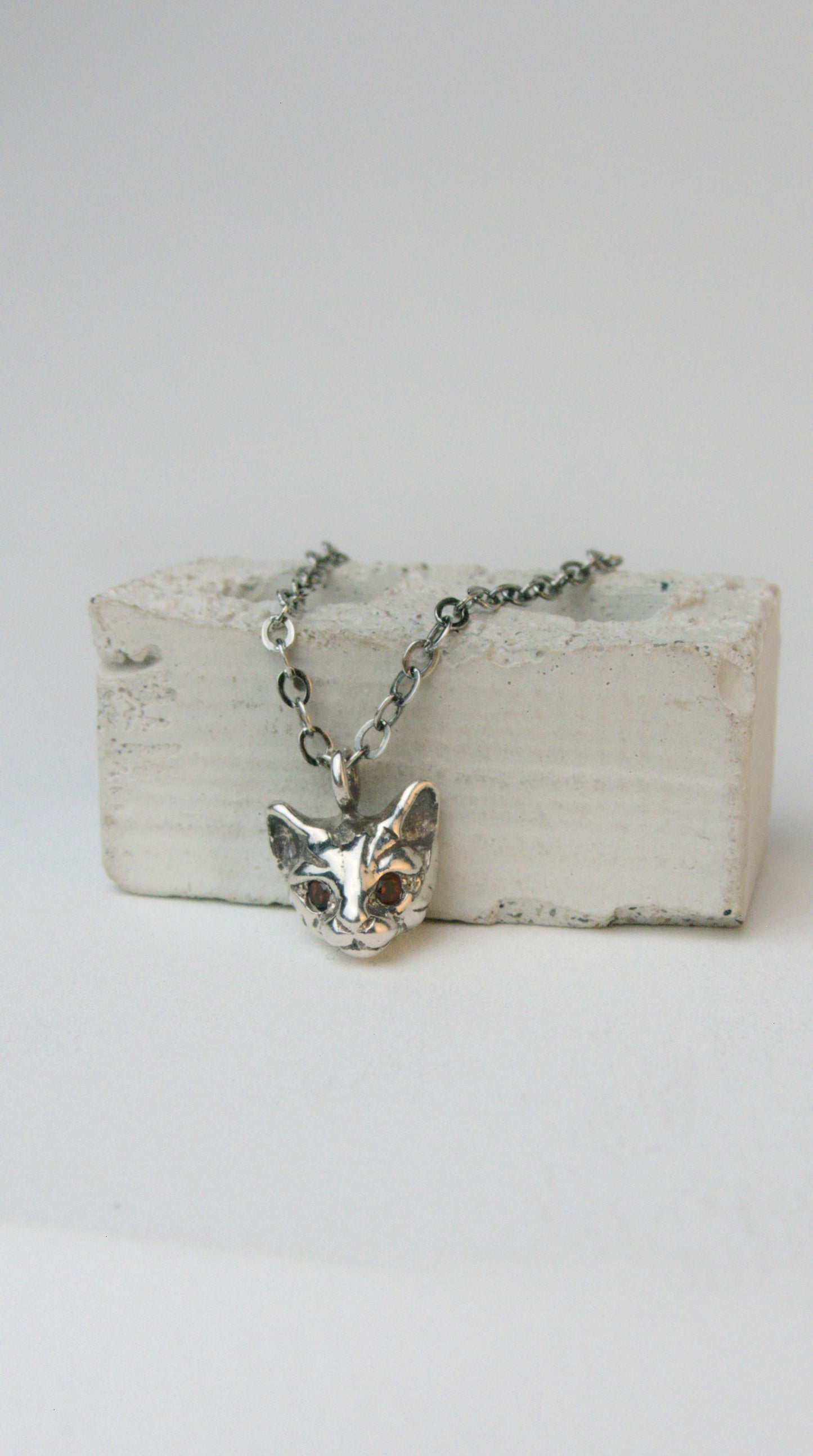 Bastet Amulet Charm Necklace, Garnet eyes