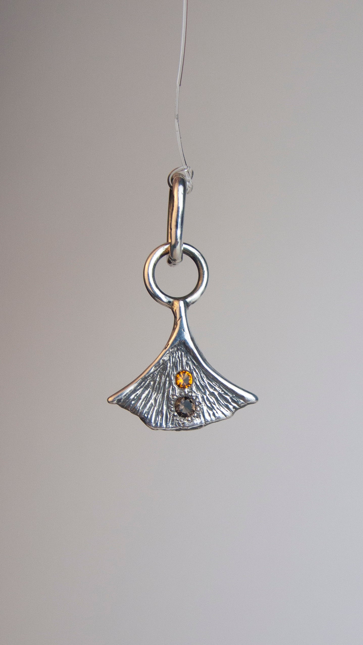 Ginkgo Leaf with Citrine and Smoky Quartz