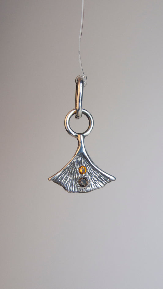 Ginkgo Leaf with Citrine and Smoky Quartz