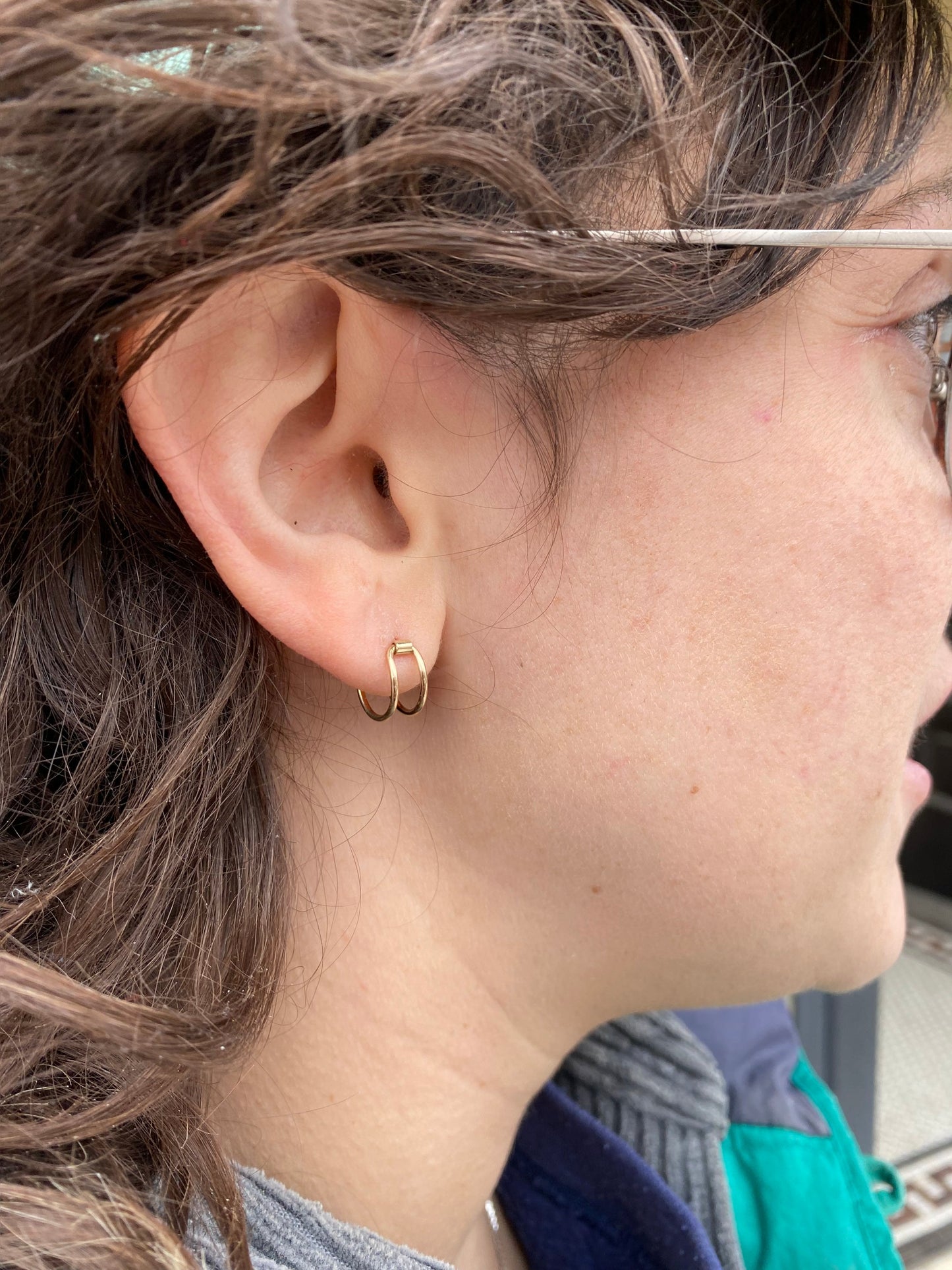 14k Double Hoop Huggies