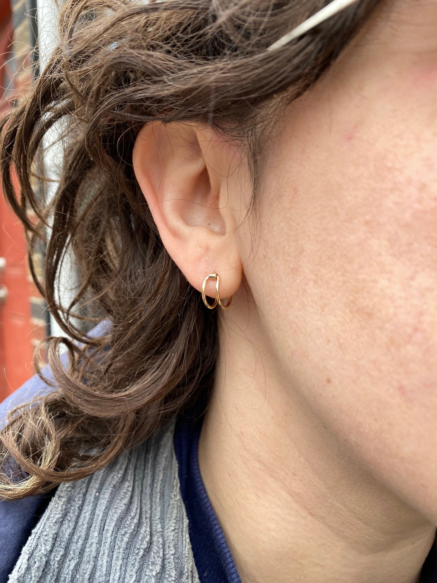 14k Double Hoop Huggies