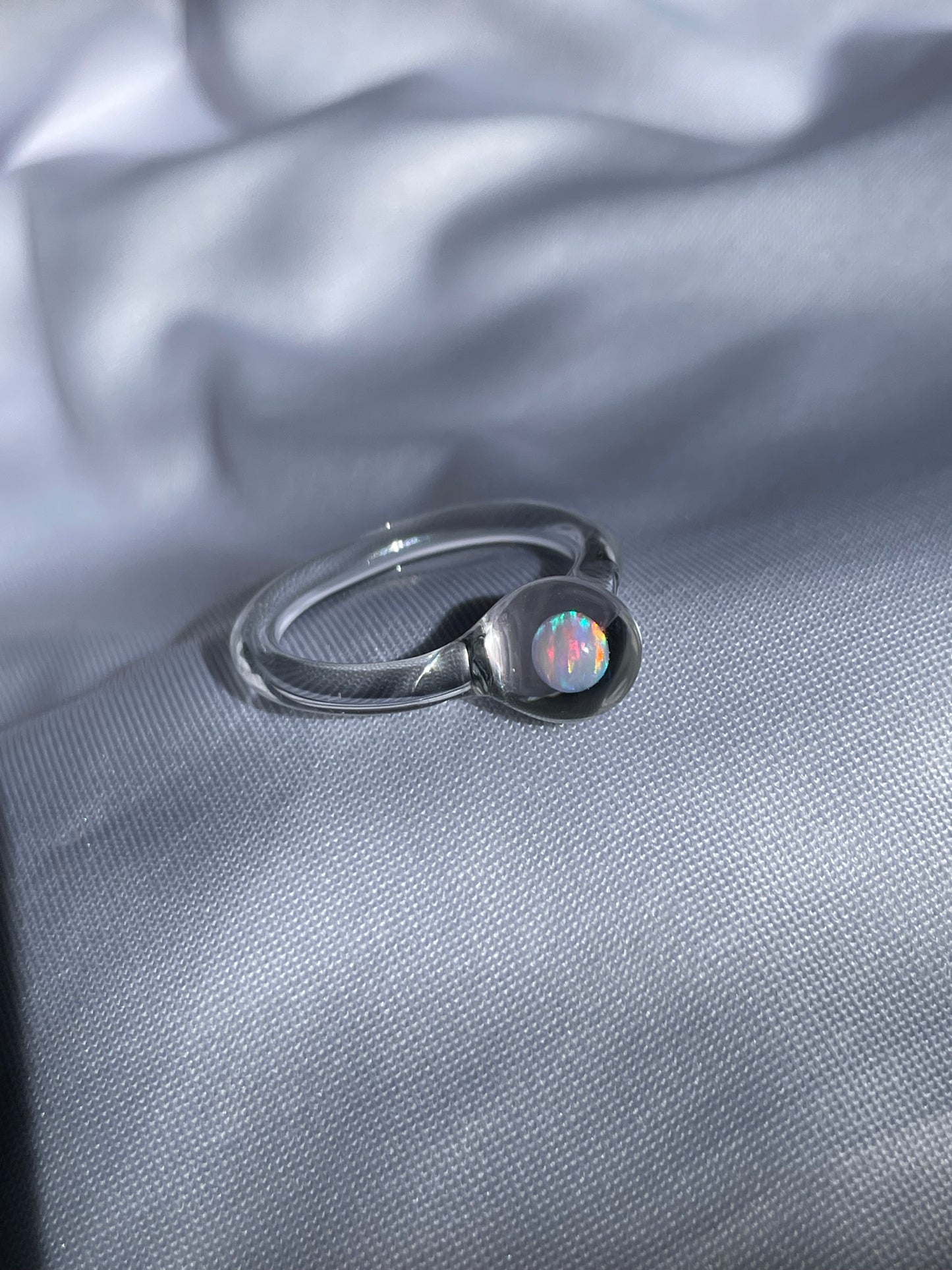 White Opal Glass Ring