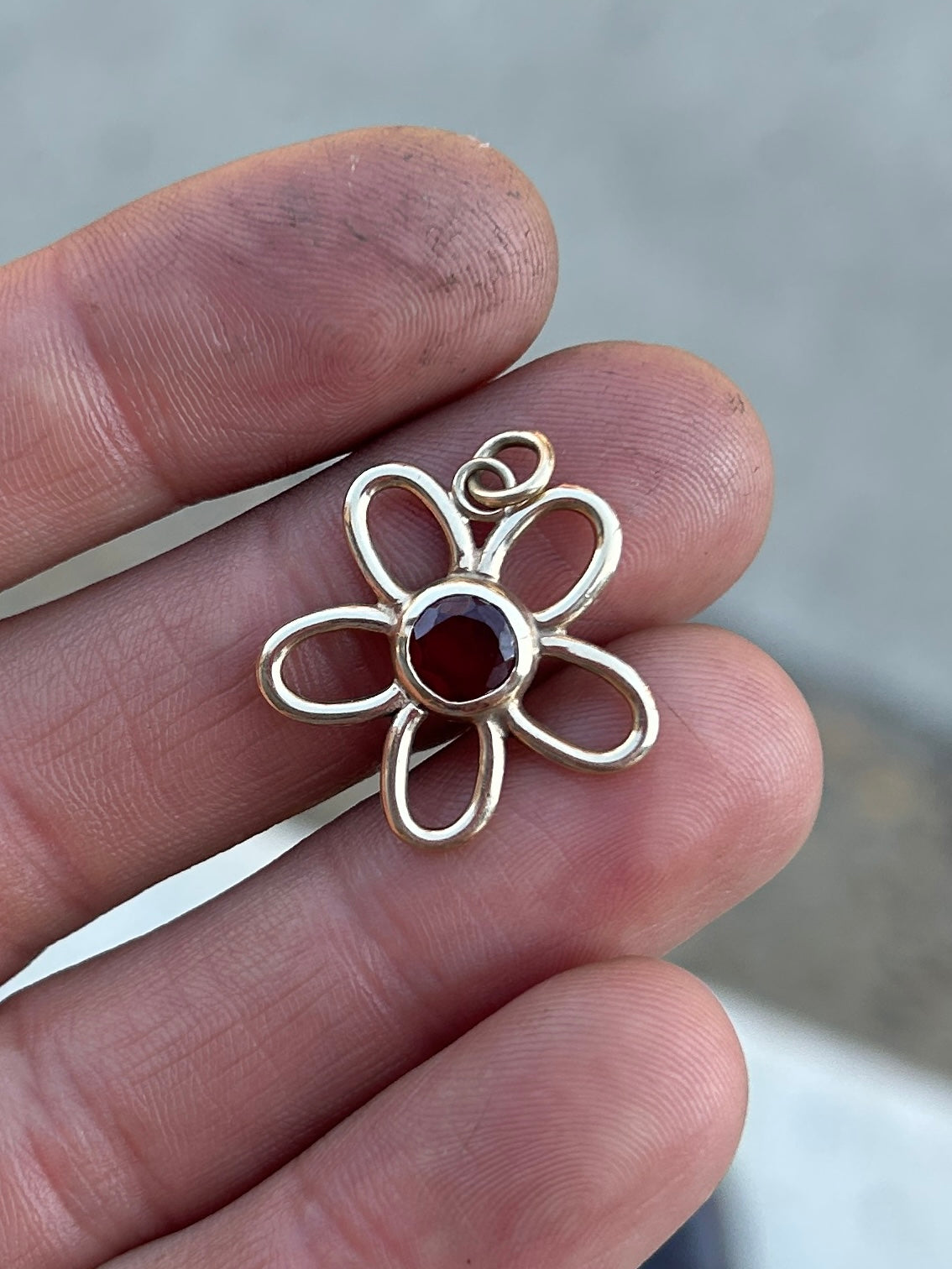 Garnet and Gold 5-Petal Flower Charm