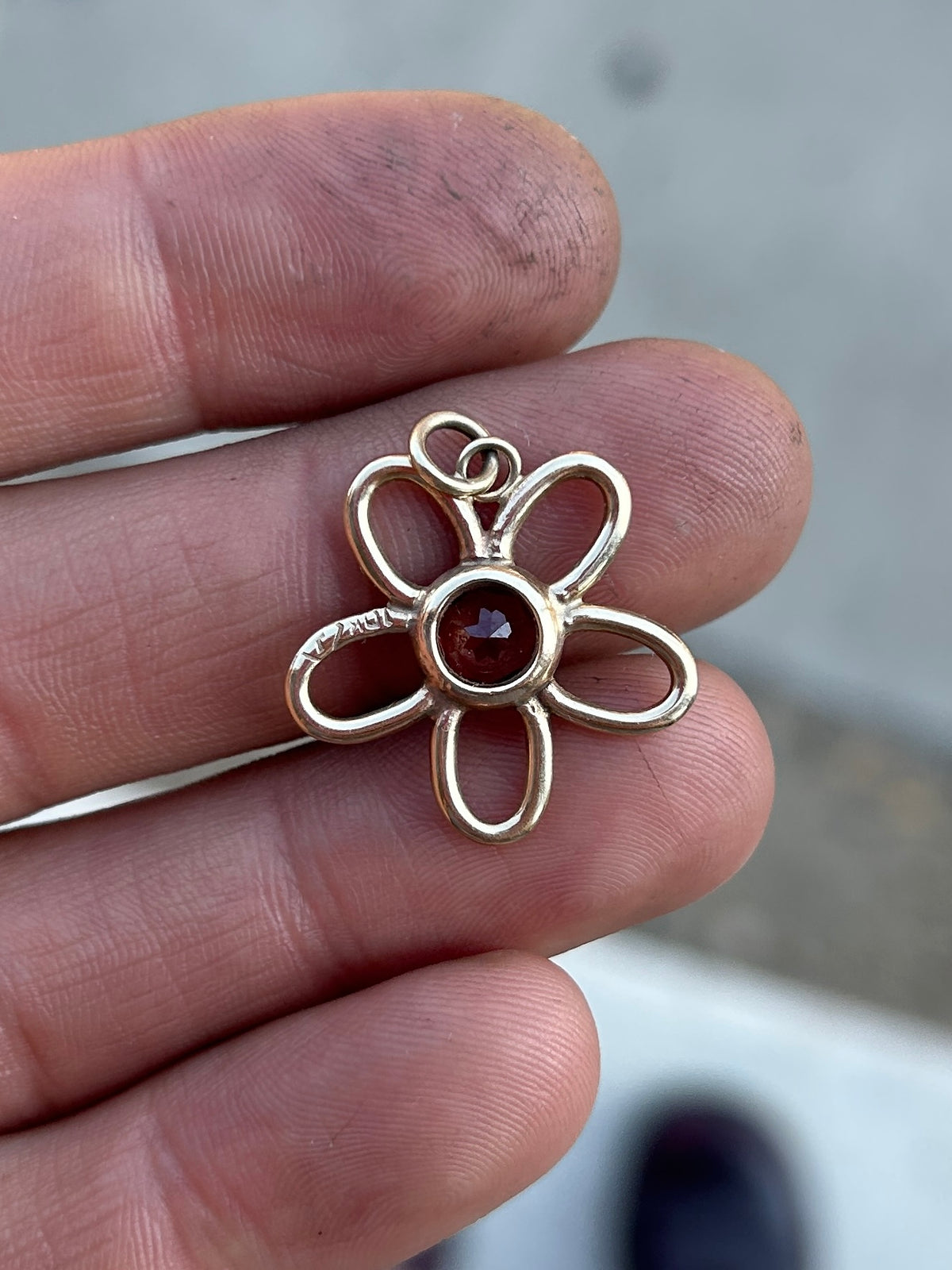 Garnet and Gold 5-Petal Flower Charm