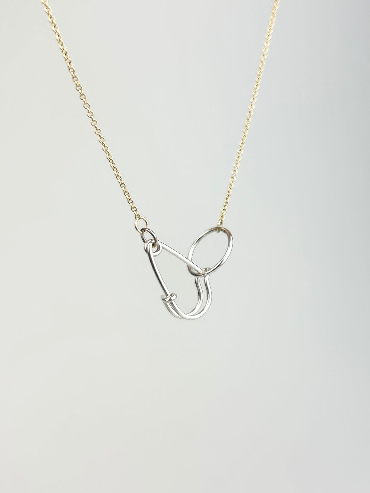 Two Toned Baby Pin Necklace with gold Cable Chain