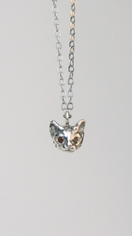 Bastet Amulet Charm Necklace, Garnet eyes