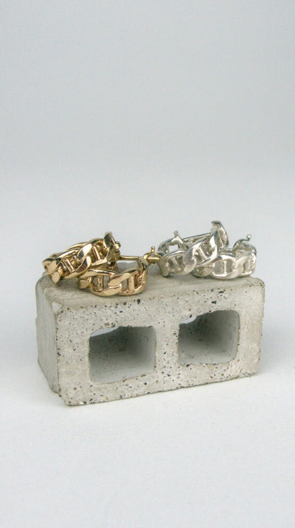 Mini Anchor Link Huggie Hoops Ready to Ship