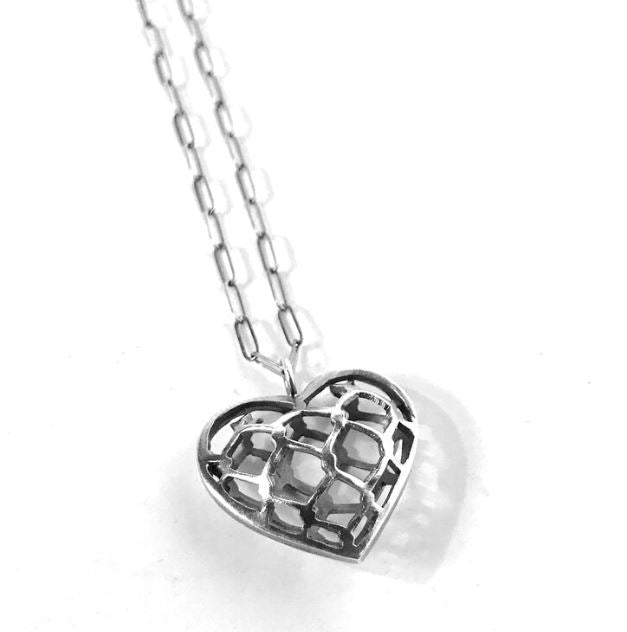 Chain Link Fence Puffy Heart Necklace